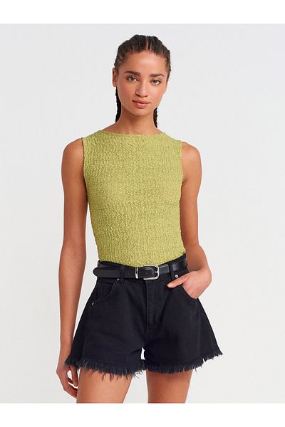 Dilvin 21016 Boat Neck Lace Top-F.Green