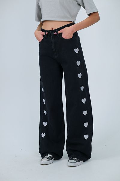 KOTOLOG Heart Detail Kotolog Washed Baggy Jean Trousers
