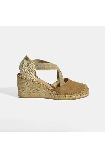 Desa Beige Women's Rubber Banded Wedge Heeled Suede Espadrille