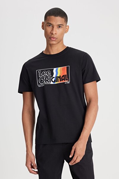 Lee Μαύρο ανδρικό μπλουζάκι με λαιμόκοψη LL07FE001 Μπλουζάκι με λαιμόκοψη