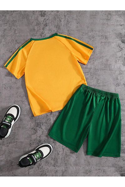LUNAVISTA Boys 2-Piece Casual Quick Dry Mesh Letter Print T-Shirt and Number "10" Shorts