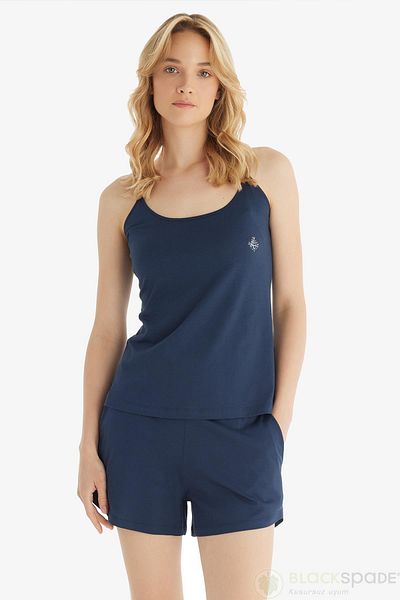 Blackspade Women's Thin Strap Navy Blue Pajama Set with Shorts C1T4N8O15