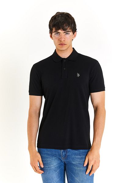 U.S. Polo Assn. US POLO ASSNMEN'S WOVEN POLO NECK BLACK T-SHIRT