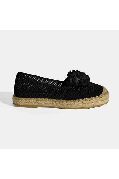 Desa Black Women's Floral Accessory Mesh Detailed Espadrille