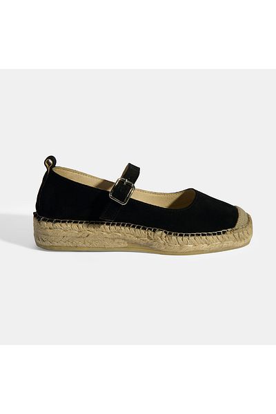 Desa Black Women's Buckle Detailed Suede Mary Jane Espadrille