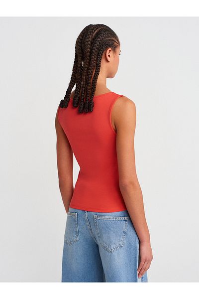 Dilvin 31589 Gathered Boat Neck Top-Red