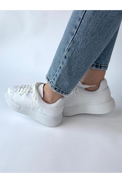 Cappmoda AYK-1017 Λευκή Ψηλή Σόλα Τεχνητό Δέρμα Ισοδύναμο Snekaer