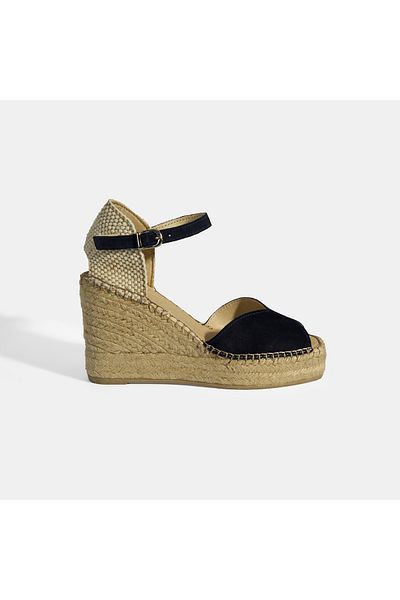 Desa Espadrile din piele intoarsa cu toc cu pană, albastru bleumarin, cu cataramă