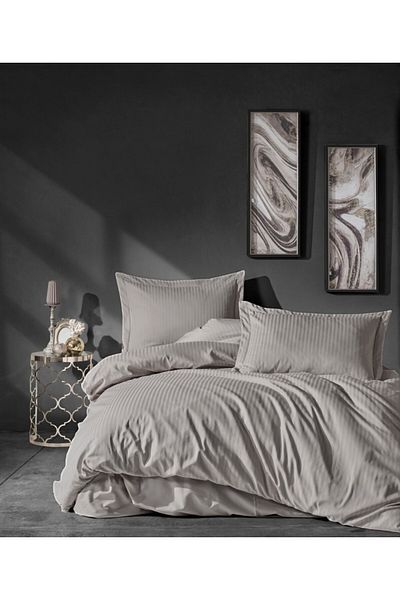 Cotton Box Lenjerie de pat premium satin de lux, Cotton Box, Stripe Bej