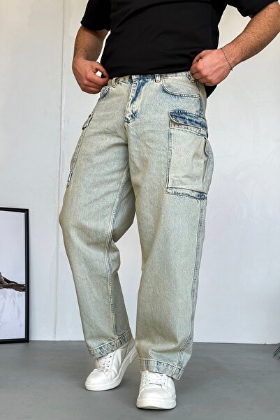 LUVEST ERKEK GENİŞ BAGGY KALIP CEPLİ MAVİ JEAN KOT PANTOLON