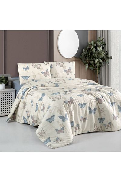 First Choice Beige bed linen with butterflies, 100% cotton ranforce, 4 pieces, fitted sheet, Elery