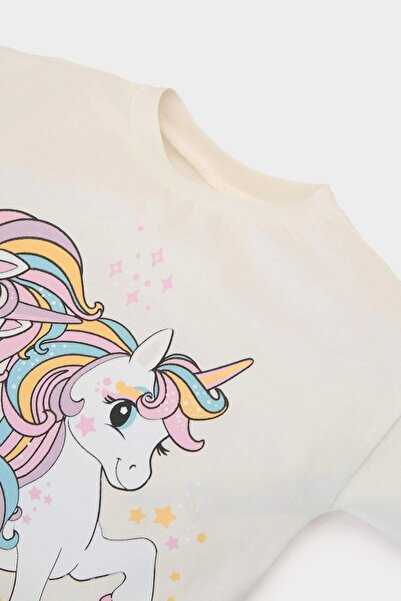DeFacto Ecru 2 Pcs Baby Girl Set - Unicorn Printed Long Sleeve T-Shirt Flared Leggings