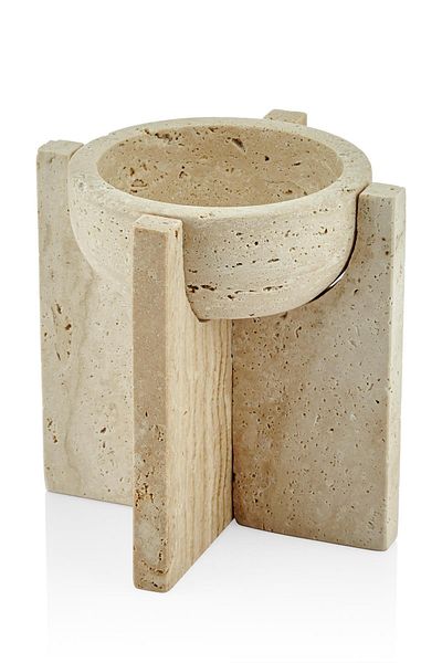 SETABIANCA Evza Marble Travertine Pedestal Presentation Plate