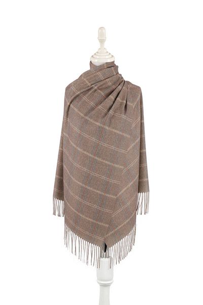 Bursa İpek Milky Brown Plaid Pattern Winter Shawl