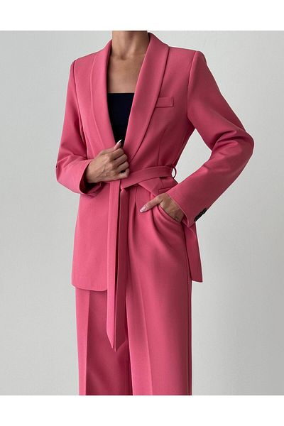 BUTİK ELAJ Women's Pink Atlas Fabric Jacket Pants Set