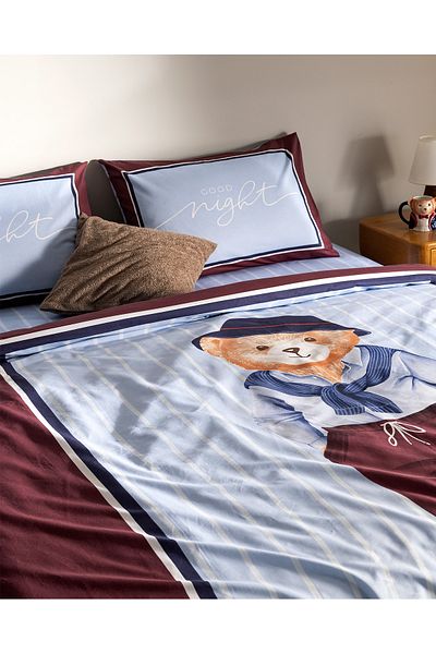 Madame Coco Set cuvertură de pilota cu imprimeu Ranforce Fares Bear, 100% bumbac - Albastru