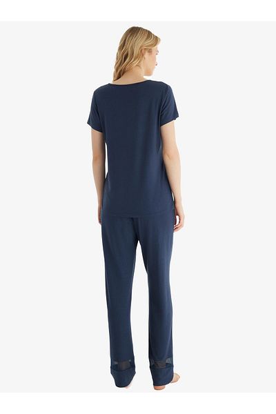Blackspade Women's Short Sleeve Navy Blue Lenzing Micro Modal Pajama Set