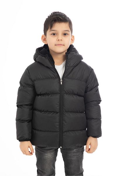 Montland Sports Boy's Black Fleece Lined Hooded Waterproof Wind-Resistant Puffer Winter Coat & Coat