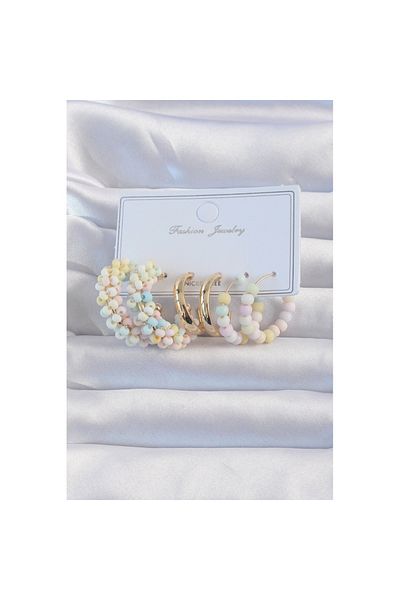 Skygo Gold Color Soft Colored Beaded Hoop Earring Set - Tj-Bkp9191
