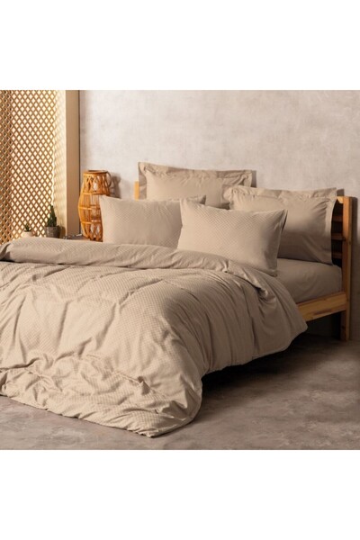 Cotton Box Lenjerie pat dublu bumbac jacquard ranforce, Cotton Box, Plaid Mink (Maro deschis)