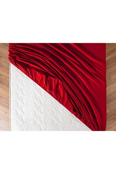 Madame Coco Ciel Single Plus 100% Cotton Elastic Satin Bed Sheet - Red