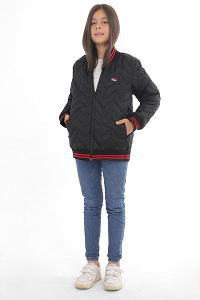 Montland Sports Girl's Black College Collar Inner Lining Water and Wind Proof Zipper Pocket Coat Jacket