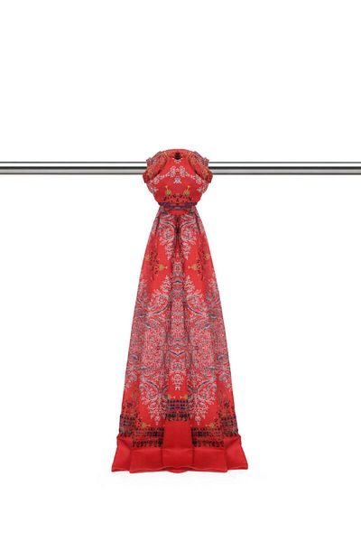 Bursa İpek Coral Ethnic Pattern Soft Shawl