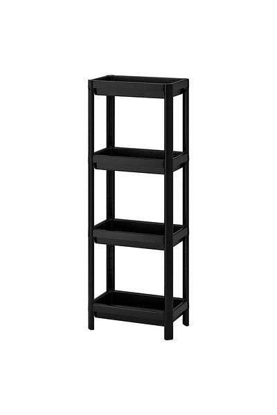 IKEA VESKEN Shelf Unit, Black, 37x23x101 cm – Plastic Storage Unit with Multiple Shelves