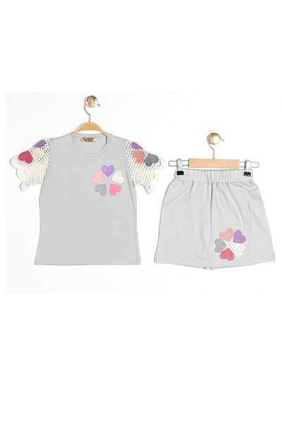 Cmk Kids club Girl's Heart Patterned Knitwear Sleeve Shorts Set (3-7 Years)