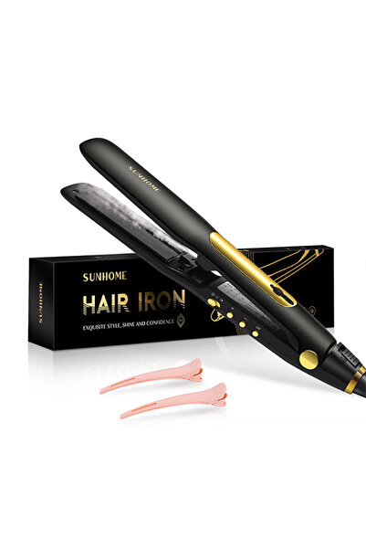 Sunhome مكواة فرد الشعر الاحترافية بالبخار باللونين الأسود والذهبي
