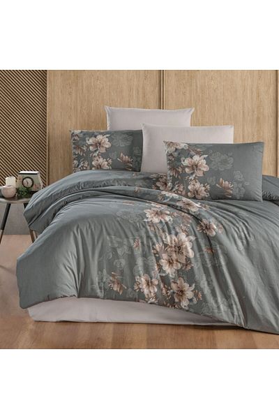 First Choice 100% cotton bed linen, ranforce, 6 pieces, First Choice, Annabel, gray with flowers