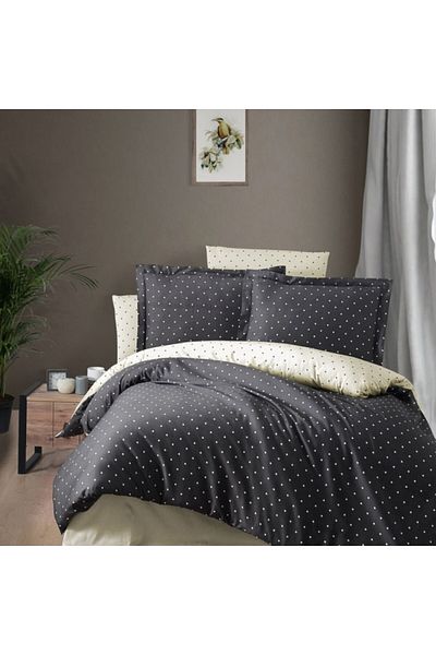First Choice Luxury cotton satin bed linen 7 pieces, First Choice, Point, Anthracite with cream