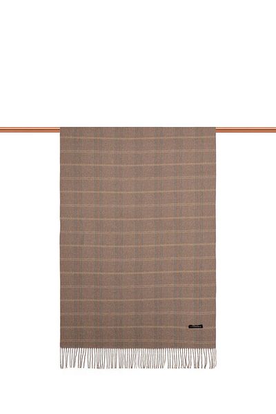 Bursa İpek Brown Plaid Pattern Winter Shawl