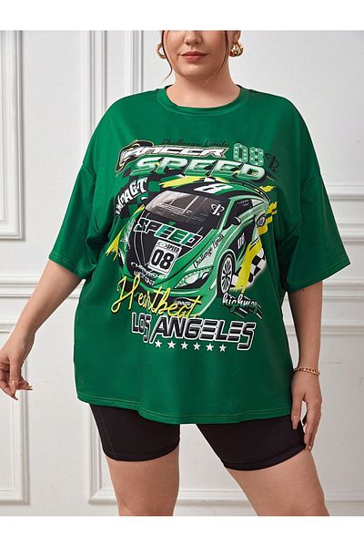 JANSO GROUP - Women's Plus Size Los Angeles Printed Short Sleeve Tshir Oversize Cotton Fabric