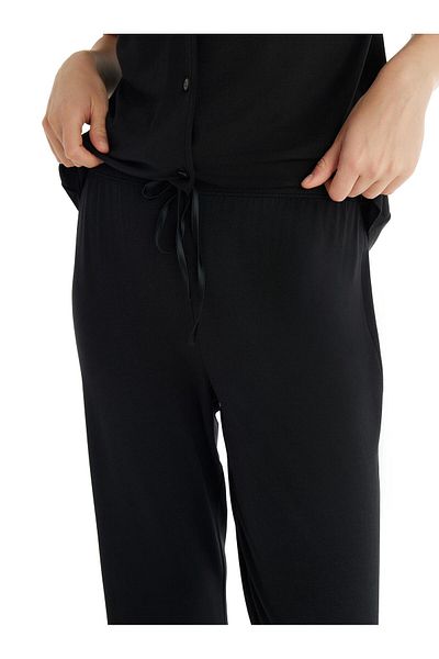 Blackspade Women's Black Modal Pajama Set - Short Sleeve with Front Buttons