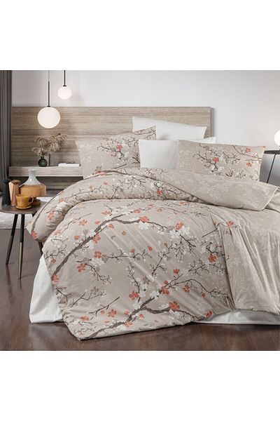 First Choice 100% cotton bed linen, ranforce, 6 pieces, First Choice, Luhan, Beige with branches and flowers