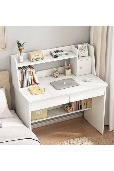 sharpdo Study Desk Computer Desk With Storage White 100*48*109cm