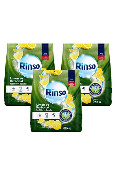 Rinso Limon ve Karbonat 4 kg Renkiler ve Beyazlar Toz Deterjan x 3 Adet