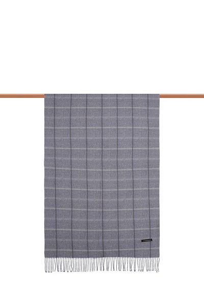 Bursa İpek Indigo Plaid Pattern Winter Shawl