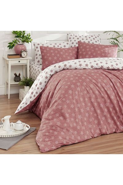 First Choice 100% cotton bed linen ranforce, 6 pieces, First Choice, Light, Pink with stars