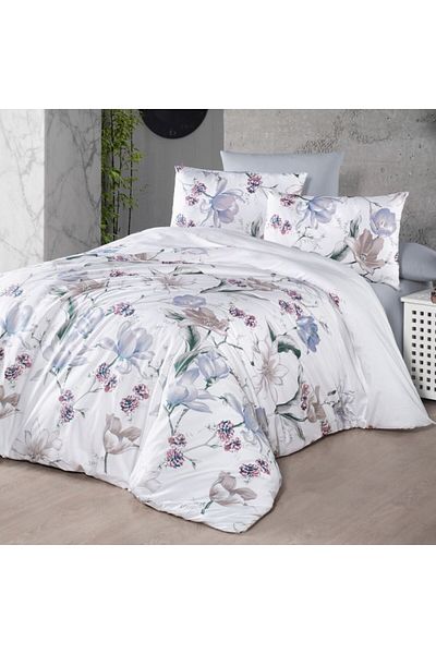 First Choice 100% cotton bed linen, 6 pieces, First Choice, Layla, White with flowers