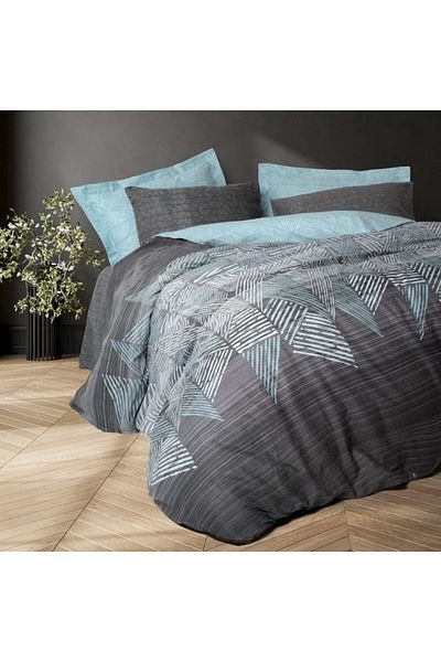 Cotton Box Double bed linen with geometric pattern, 100% cotton ranforce, Cotton Box, Arel Anthracite