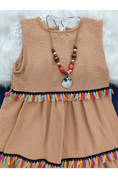 Kerimino Girl's Dress with Tasseled Necklace