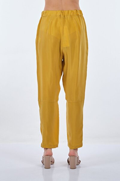 MissWhence Narrow Leg High Waist Elastic Yellow Women's Trousers22131103