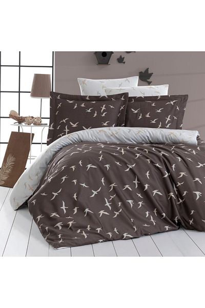 First Choice Luxury cotton satin bed linen 6 pieces, First Choice, Liberta, Brown with birds