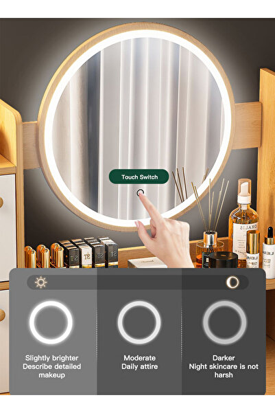 sharpdo Bedroom Bedside Dressing Table with LED Light 80*40*128CM