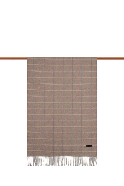 Bursa İpek Milky Brown Plaid Pattern Winter Shawl