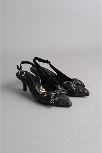 SEÇ KUNDURA Alegeți 25106452   Pantofi cu toc real cu detaliu BOW negru (Toc: 6 cm)