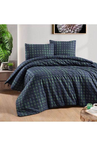 First Choice Flannel bedding with geometric pattern for double bed, Sadora Blue
