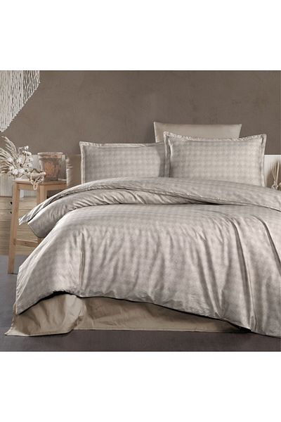 First Choice Luxury premium satin bed linen La Romano, First Choice, Ruth Wind Beige Geometric